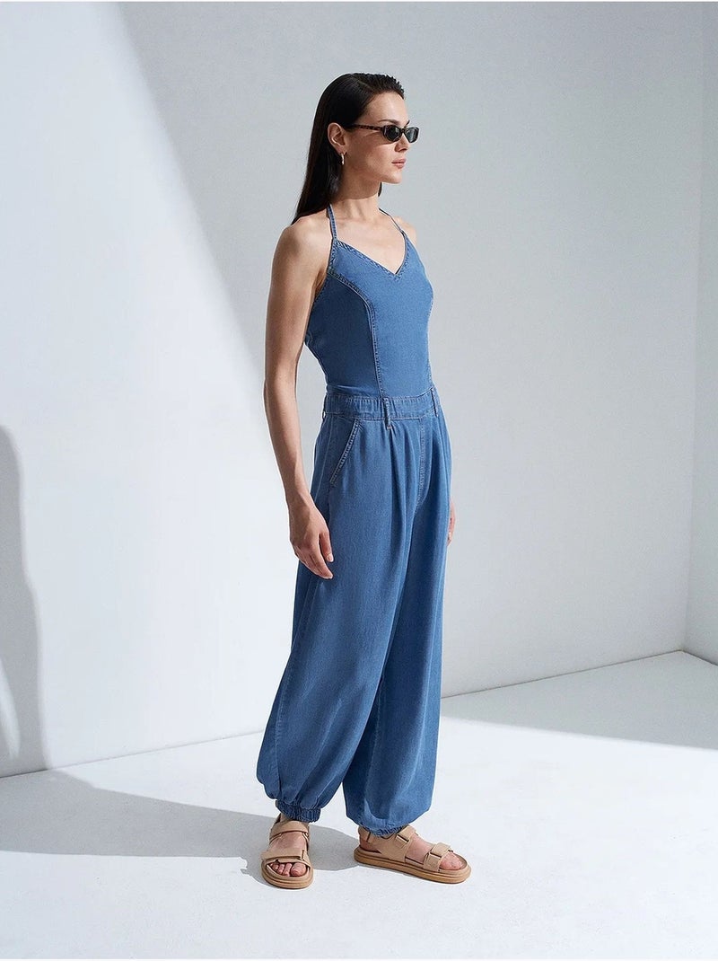Combinaison large à col halter dilvin Bleu saphir - Kiabi