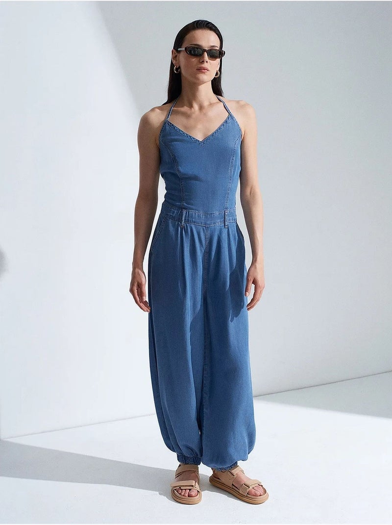 Combinaison large à col halter dilvin Bleu saphir - Kiabi