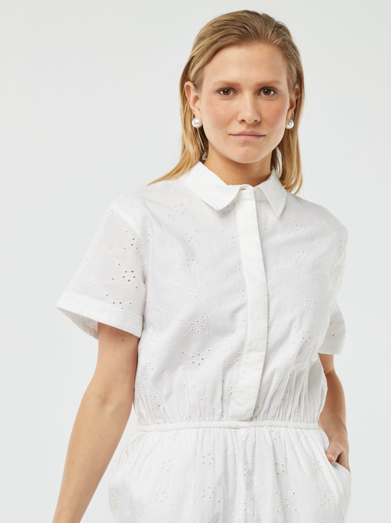 Combinaison longue brodée Blanc - Kiabi