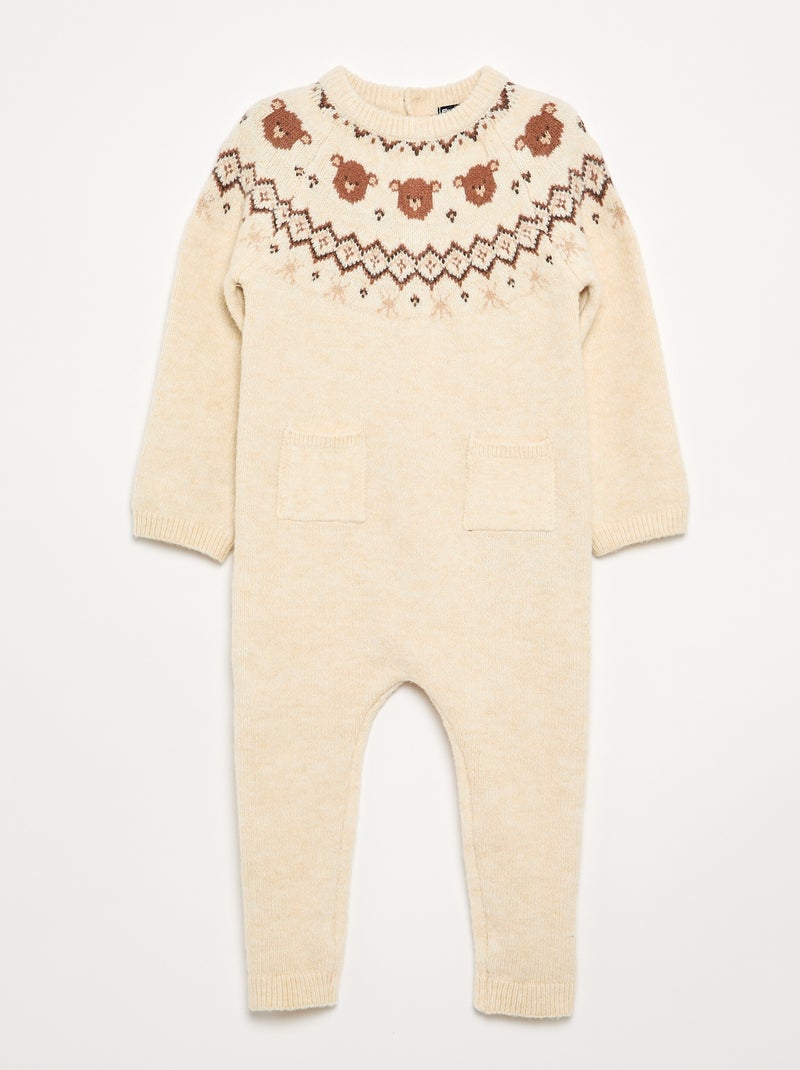 Combinaison longue de Noël en tricot jacquard Beige - Kiabi