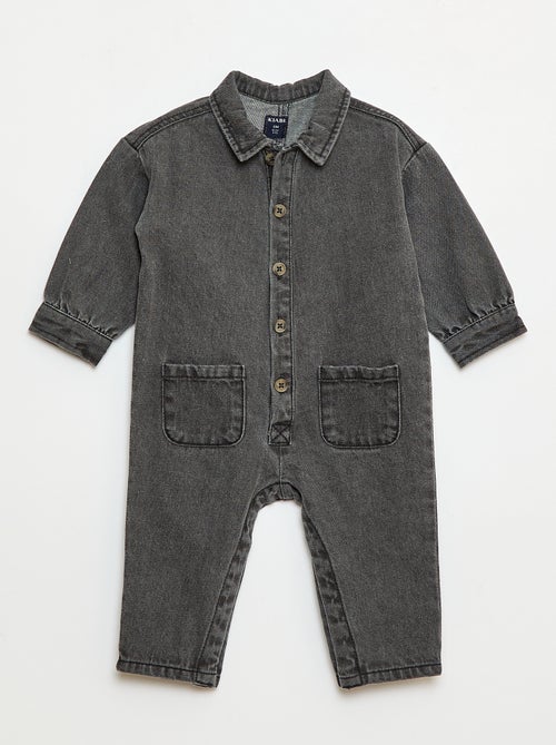 Combinaison longue en jean à ouverture boutonnée - Kiabi