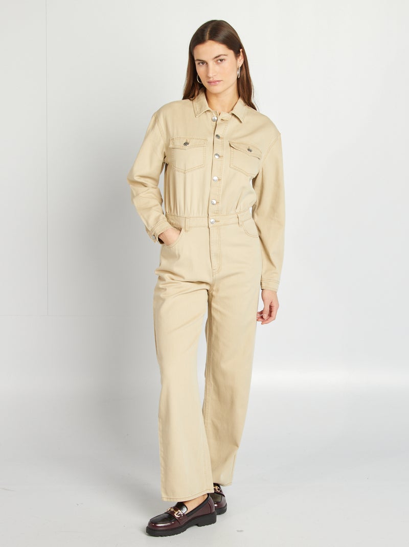 Combinaison longue en jean Beige - Kiabi
