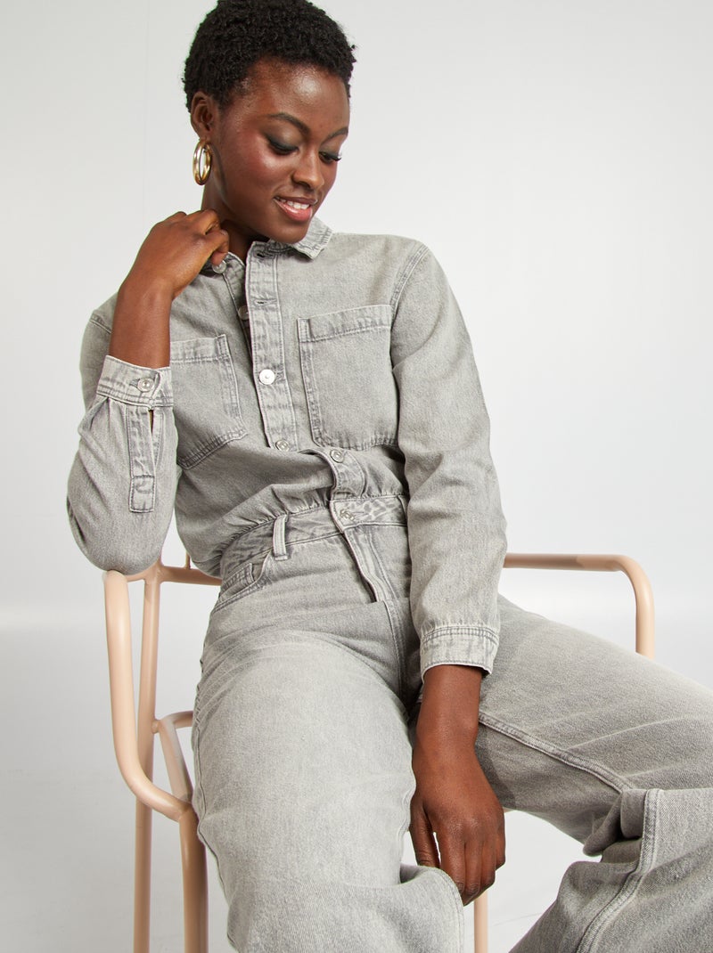 Combinaison longue en jean Gris - Kiabi