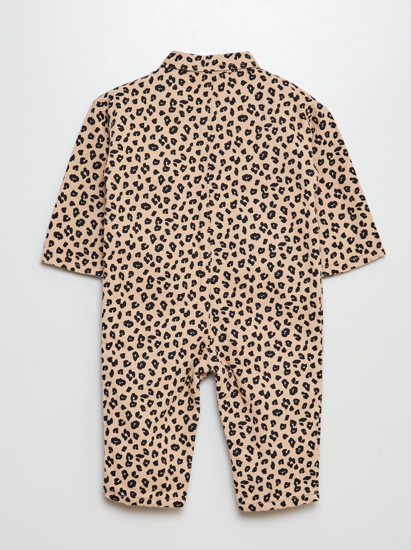 Combinaison longue en jean 'léopard' Beige - Kiabi