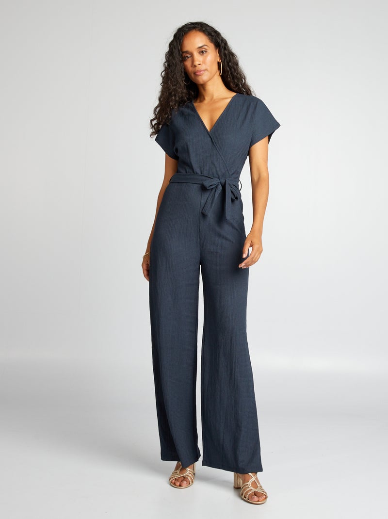 Combinaison longue en maille crêpe Bleu marine - Kiabi