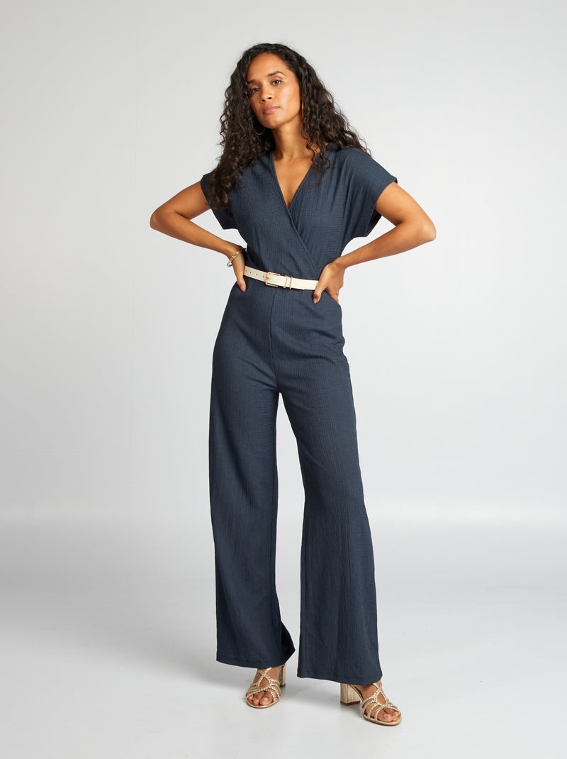 Combinaison longue en maille crêpe Bleu marine - Kiabi
