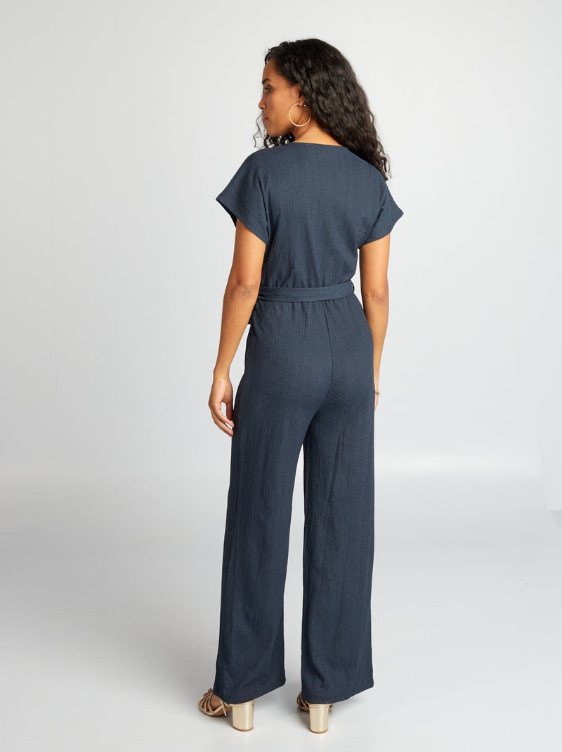 Combinaison longue en maille crêpe Bleu marine - Kiabi