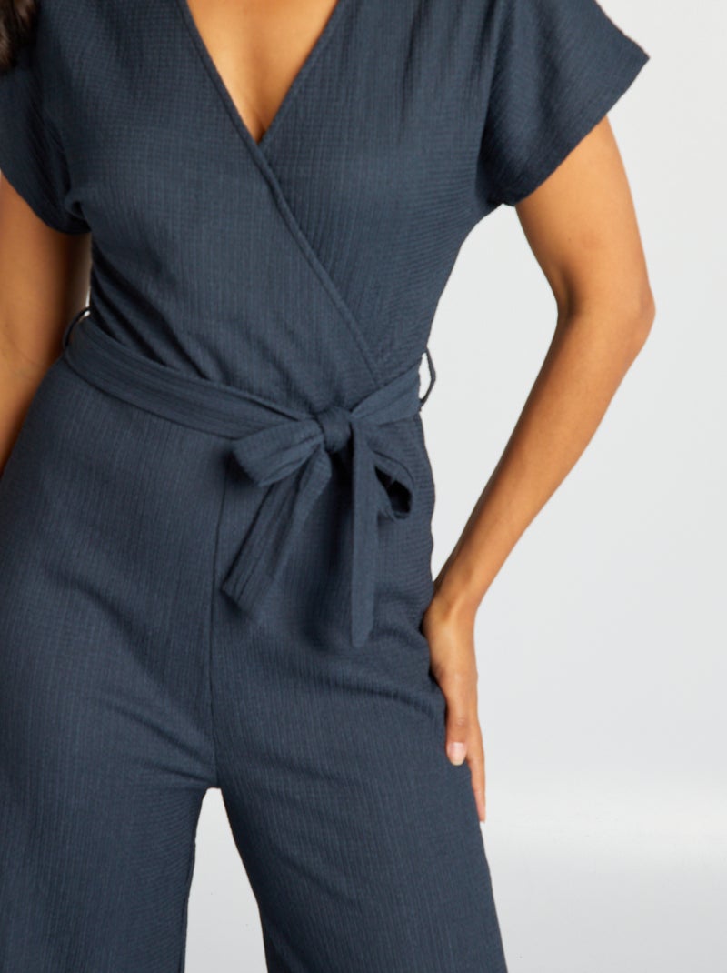 Combinaison longue en maille crêpe Bleu marine - Kiabi