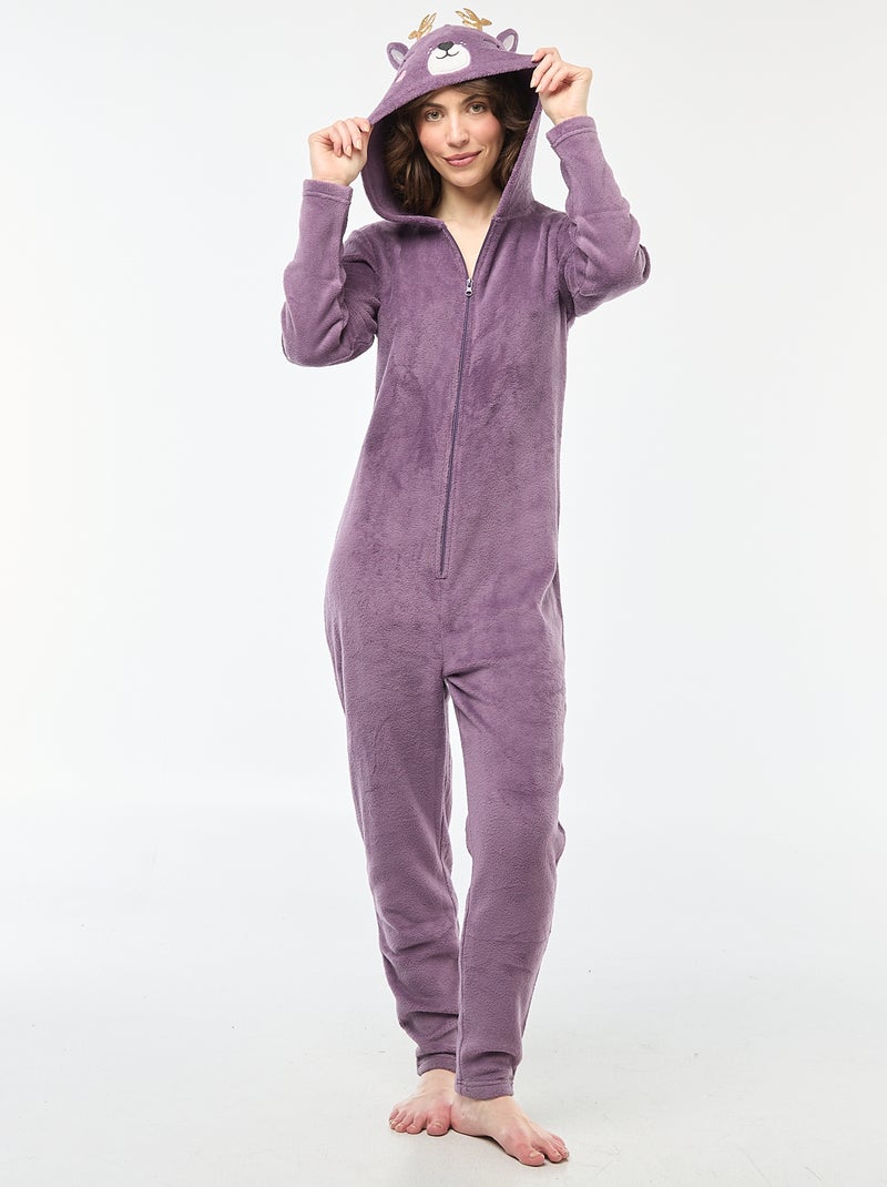 Combinaison longue en polaire animée Biche Violet - Kiabi