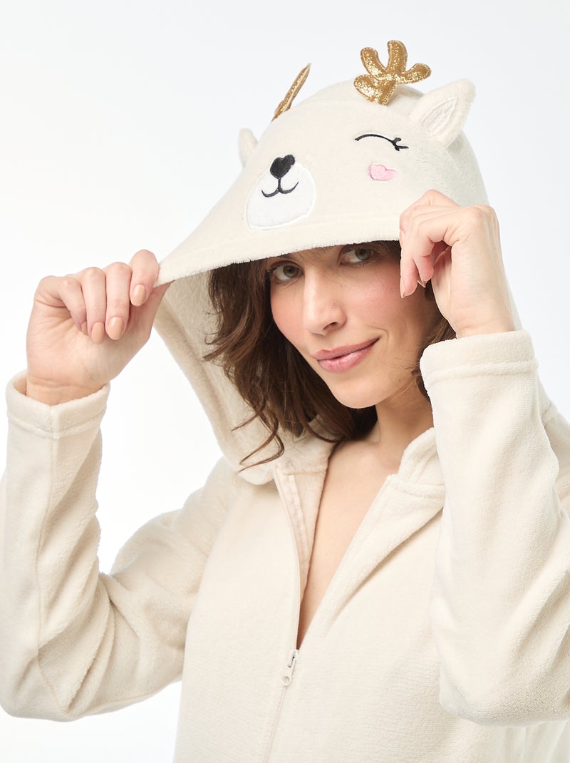 Combinaison longue en polaire animée Rêne Beige - Kiabi