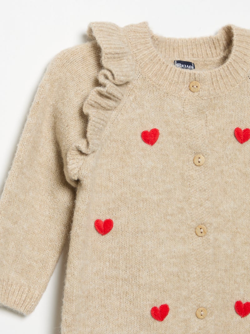 Combinaison longue en tricot avec cœurs Beige - Kiabi