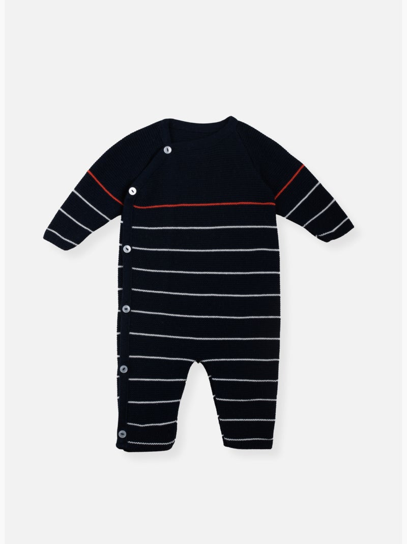 Combinaison marinière bébé 50% coton bio 50% polyester recyclé Bleu Rouge - Kiabi