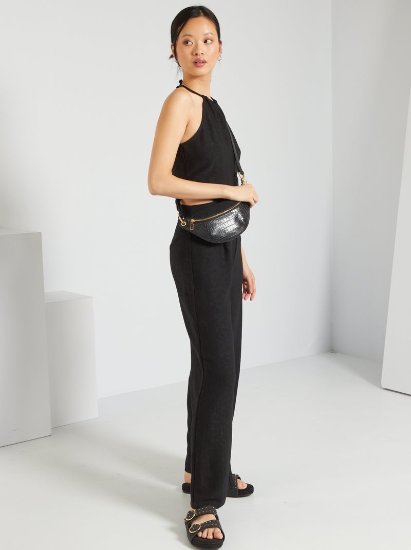 Combinaison pantalon ajourée matière jacquard Noir - Kiabi