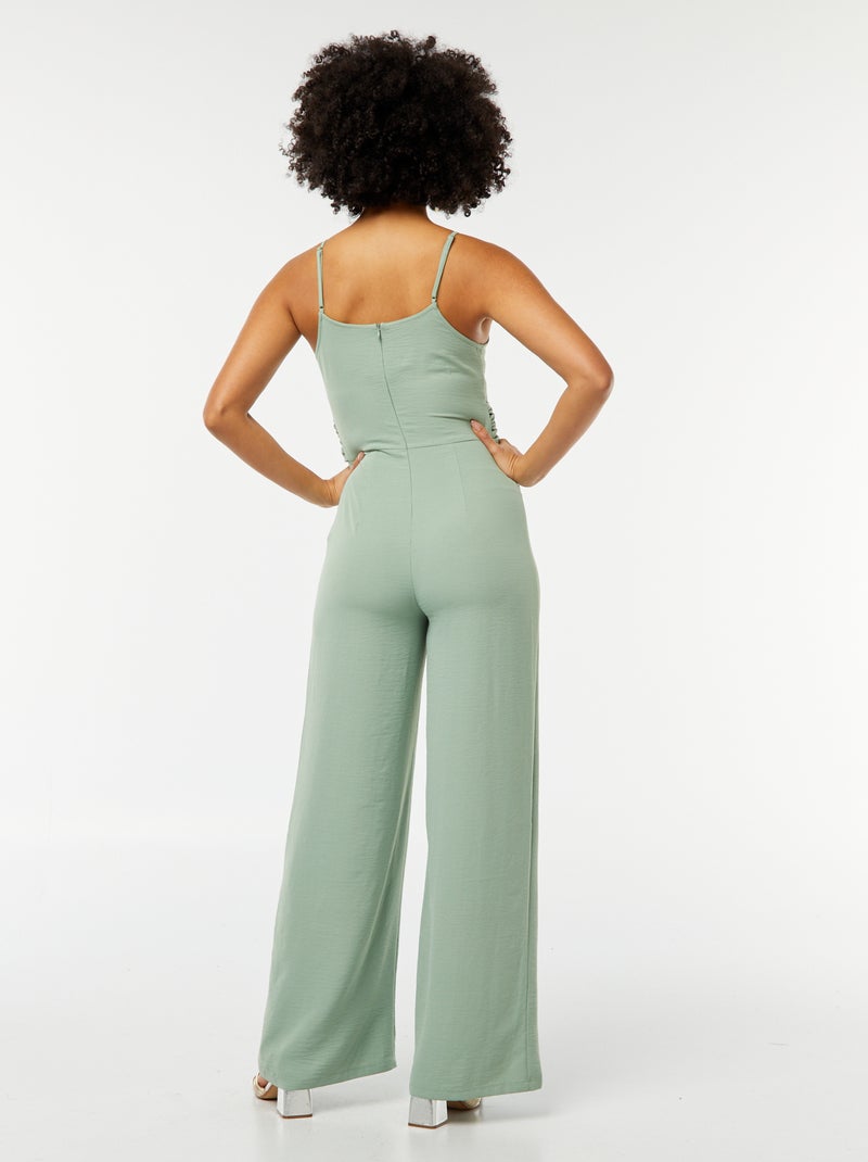 Combinaison pantalon avec fines bretelles réglables et drapée à l'avant Vert amande - Kiabi