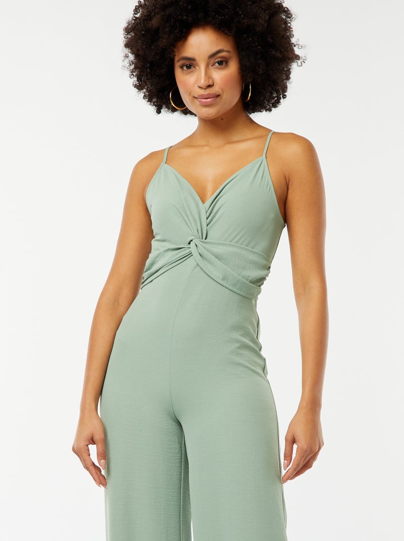 Combinaison pantalon avec fines bretelles réglables et drapée à l'avant Vert amande - Kiabi
