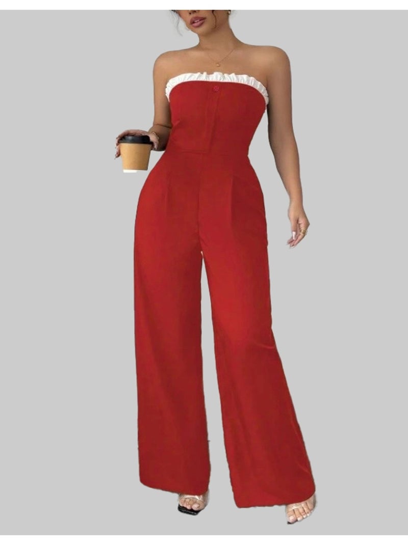 Combinaison Pantalon Bustier Kebello Rouge - Kiabi