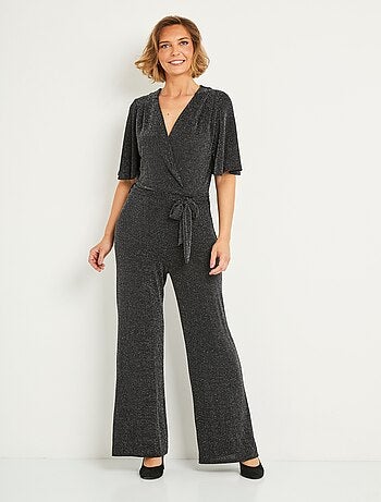Combinaison pantalon cache-coeur brillante