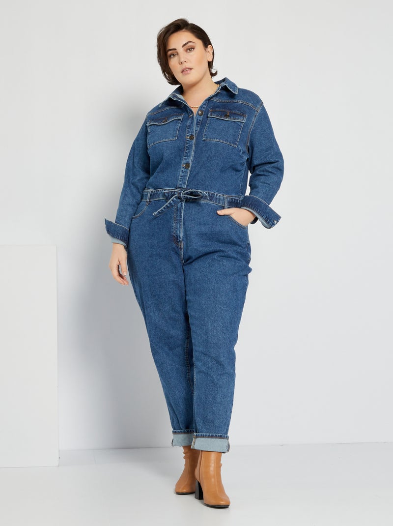 Combinaison pantalon en denim bleu foncé - Kiabi