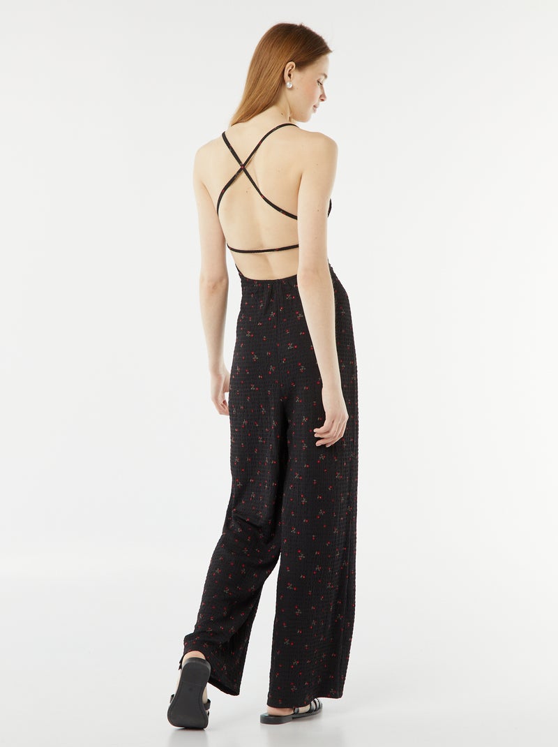 Combinaison pantalon en maille gaufrée Noir - Kiabi