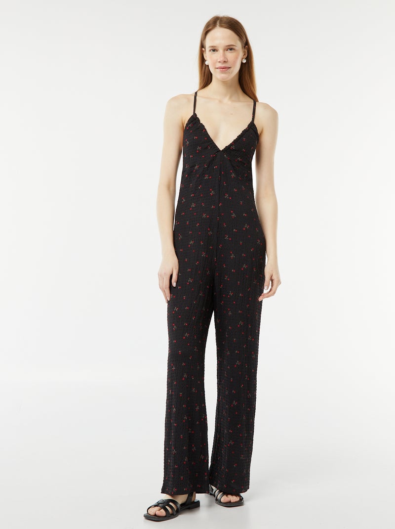 Combinaison pantalon en maille gaufrée Noir - Kiabi