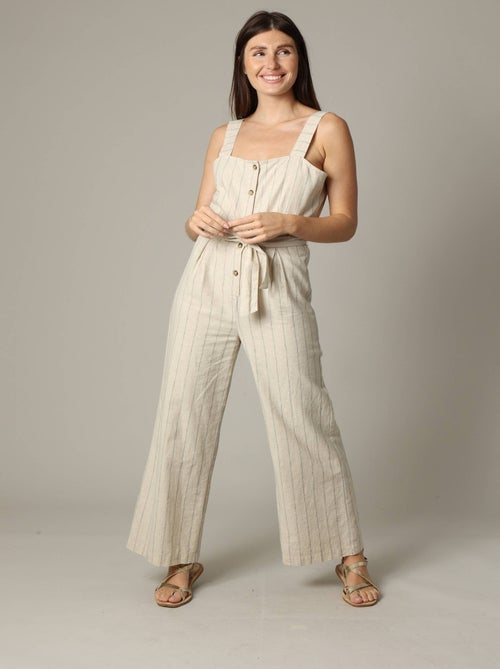 Combinaison pantalon femme en lin à rayures avec fermeture boutonnée sur le devant 'Deeluxe' - Kiabi