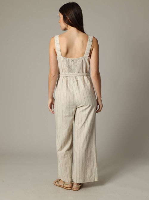 Combinaison pantalon femme en lin à rayures avec fermeture boutonnée sur le devant 'Deeluxe' - Kiabi