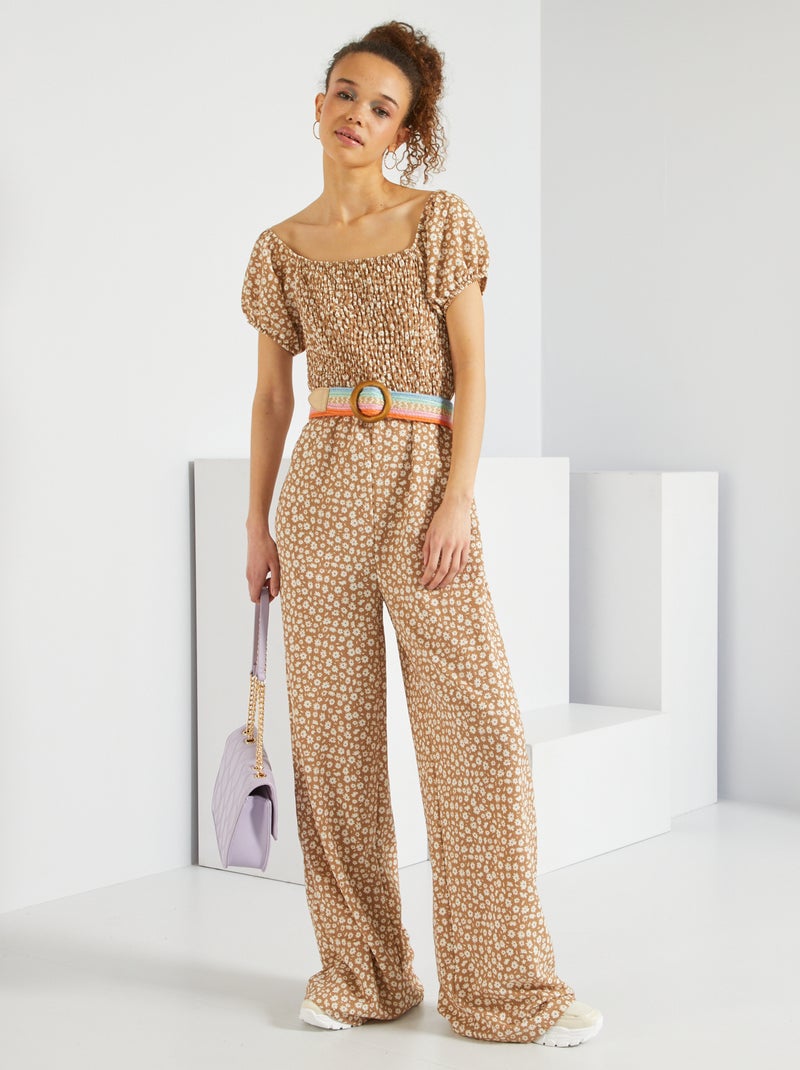 Combinaison pantalon fleurie beige - Kiabi