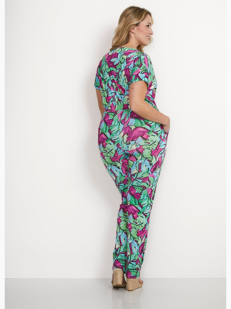 Combinaison pantalon maille extensible - Afibel Vert/Rose - Kiabi