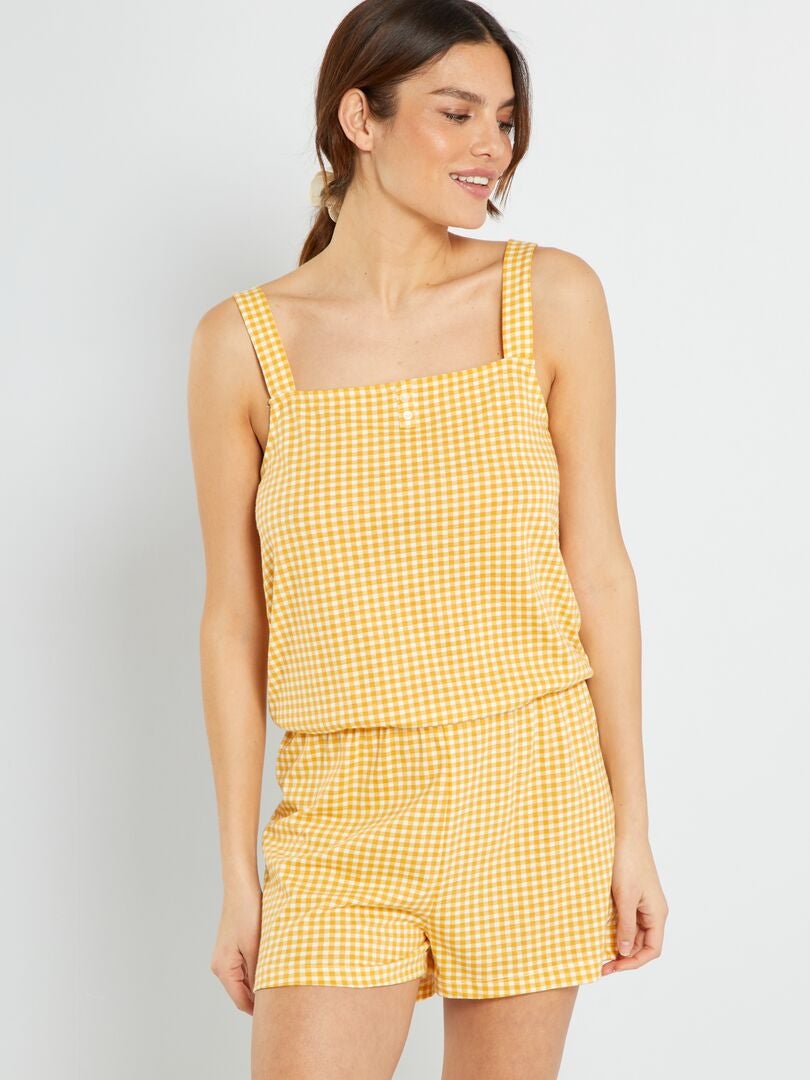 Combinaison pyjama avec imprimé 'vichy' jaune - Kiabi