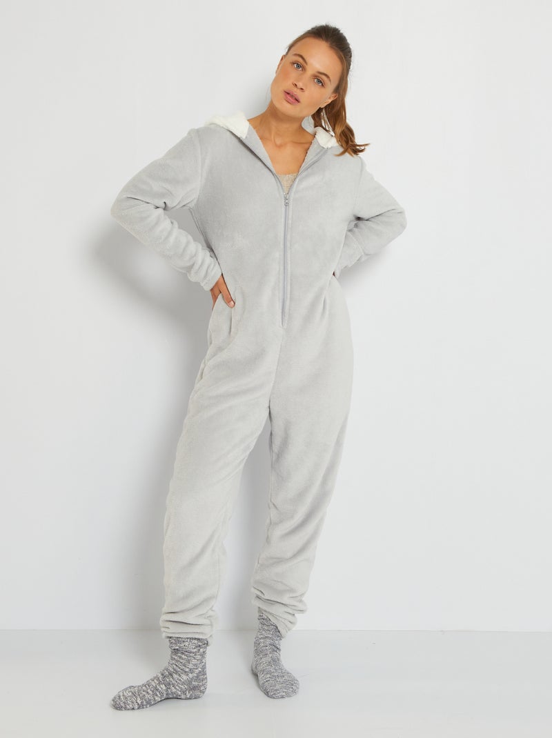 Combinaison pyjama capuche 'biche' gris - Kiabi