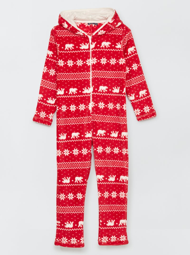 Pyjama Polaire Tout-en-Un Flocons De Neige - Rouge/Blanc Taille S - Marque Secret Possessions