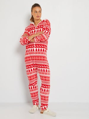 Pyjama Famille Noël - Combinaison Polaire Douce, Motifs Élan Et Père Noël, Pour Femme, Homme, Enfant, Ensemble Cadeau Festif