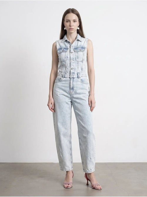 Combinaison salopette en denim de coton, jambe droite dilvin - Kiabi Combinaison salopette en denim de coton, jambe droite dilvin - Kiabi