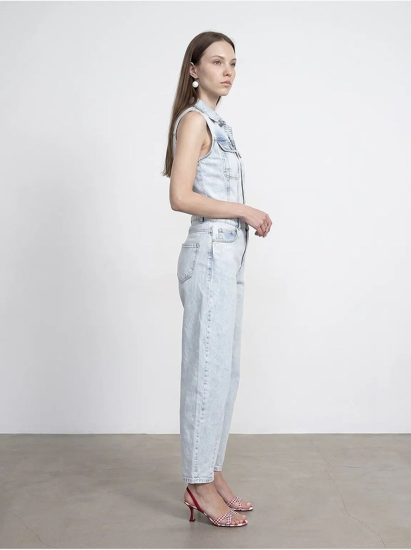 Combinaison salopette en denim de coton, jambe droite dilvin Bleu clair - Kiabi