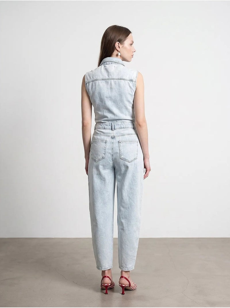 Combinaison salopette en denim de coton, jambe droite dilvin Bleu clair - Kiabi