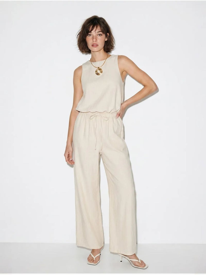 Combinaison sans manches en coton à jambe large lucci Beige argile - Kiabi