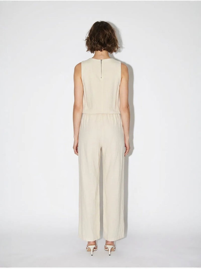 Combinaison sans manches en coton à jambe large lucci Beige argile - Kiabi