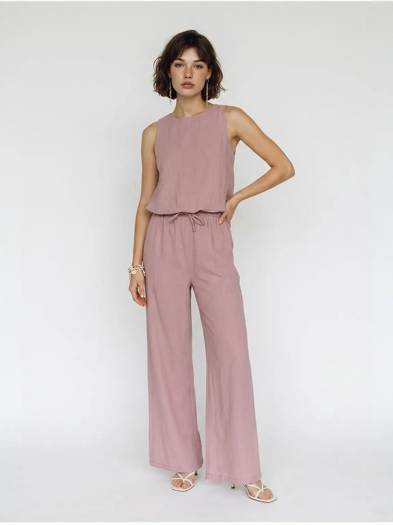 Combinaison sans manches en coton à jambe large lucci Mauve - Kiabi