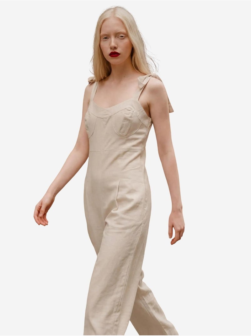 Combinaison sans manches en lin mélangé avec fermeture éclair my fashion Beige argile - Kiabi