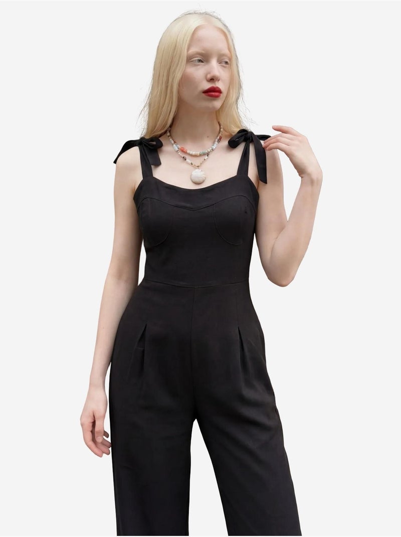 Combinaison sans manches en lin mélangé avec fermeture éclair my fashion Noir - Kiabi