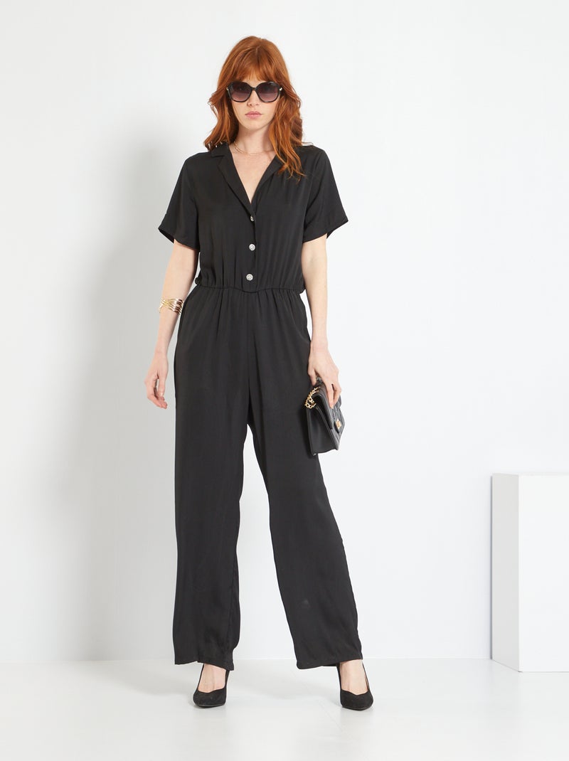 Combinaison satinée boutons bijoux noir - Kiabi