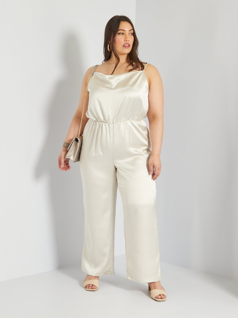 Combinaison satinée col bénitier Beige - Kiabi