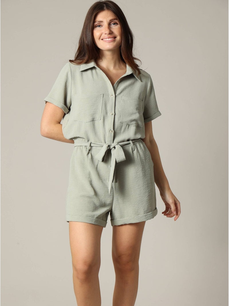 Combinaison short à col chemise avec ceinture à nouer 'Deeluxe' Vert tilleul - Kiabi