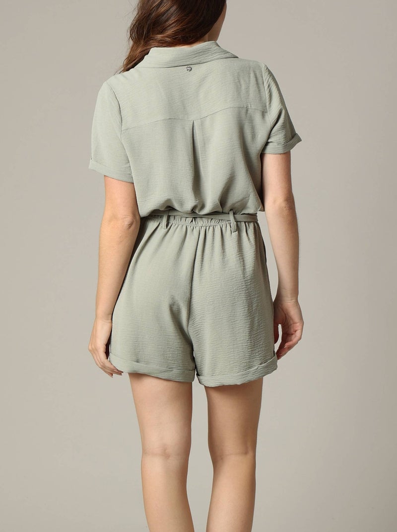 Combinaison short à col chemise avec ceinture à nouer 'Deeluxe' Vert tilleul - Kiabi