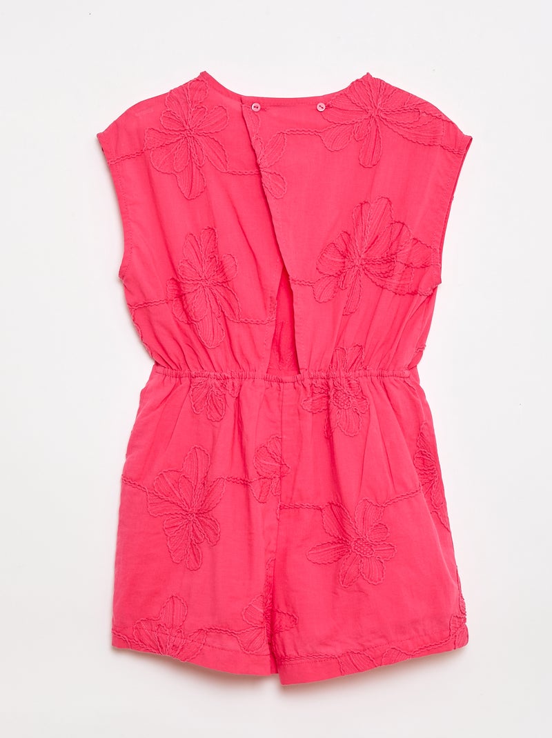 Combinaison short avec grandes fleurs brodées Rose - Kiabi