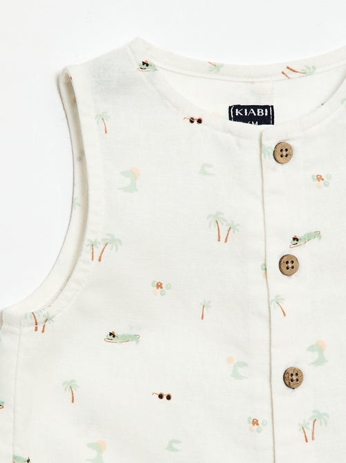 Combinaison short en coton et lin - Kiabi
