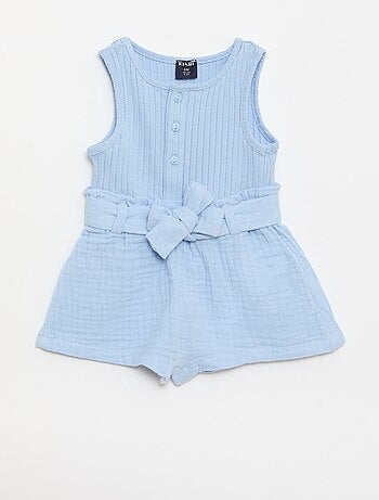 Combinaison short en double gaze de coton + ceinture à nouer