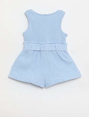 Combinaison short en double gaze de coton + ceinture à nouer