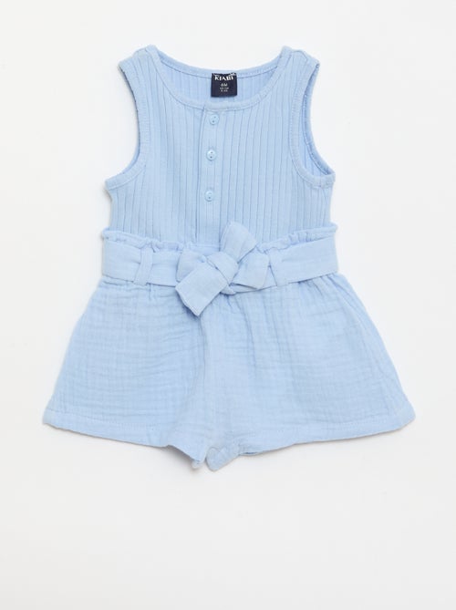 Combinaison short en double gaze de coton + ceinture à nouer - Kiabi