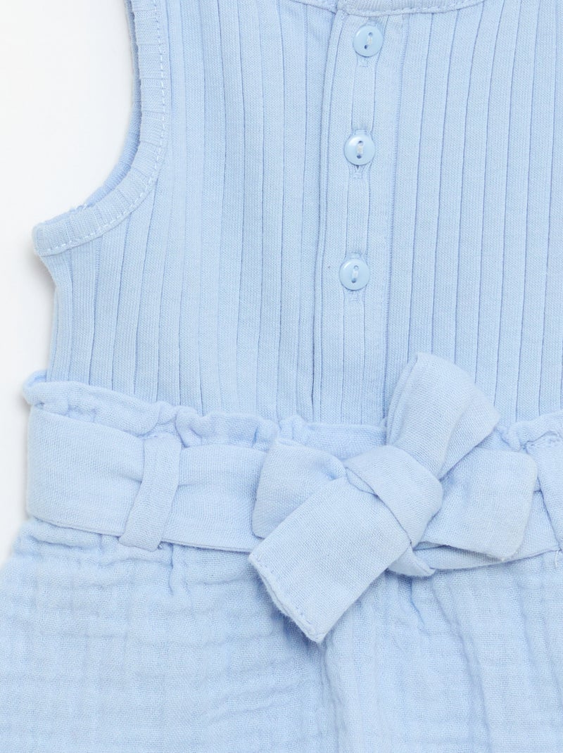 Combinaison short en double gaze de coton + ceinture à nouer Bleu - Kiabi